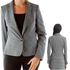 Banana Republic Grey Plaid Peplum Wool Blend Blazer Size 8 Corpcore